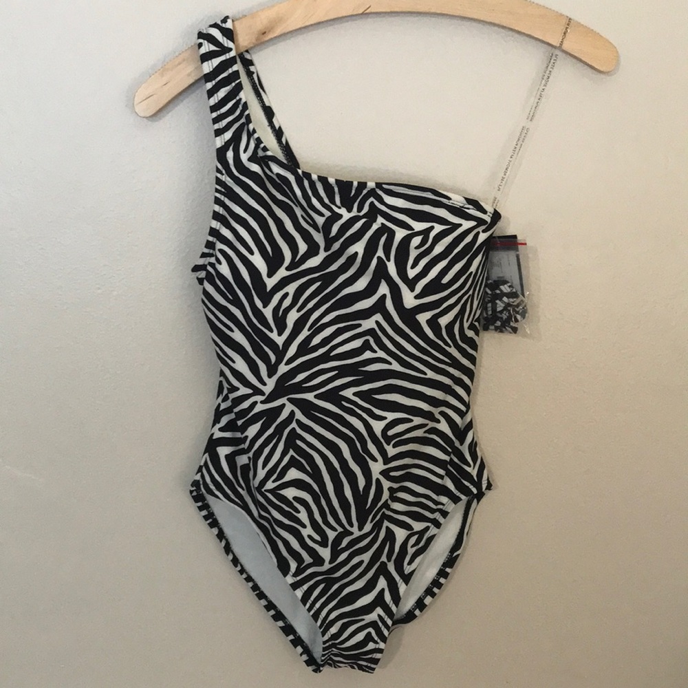 Kate Spade Women's XS One Piece Swimsuit Black Zebra One Shoulder S2A396A